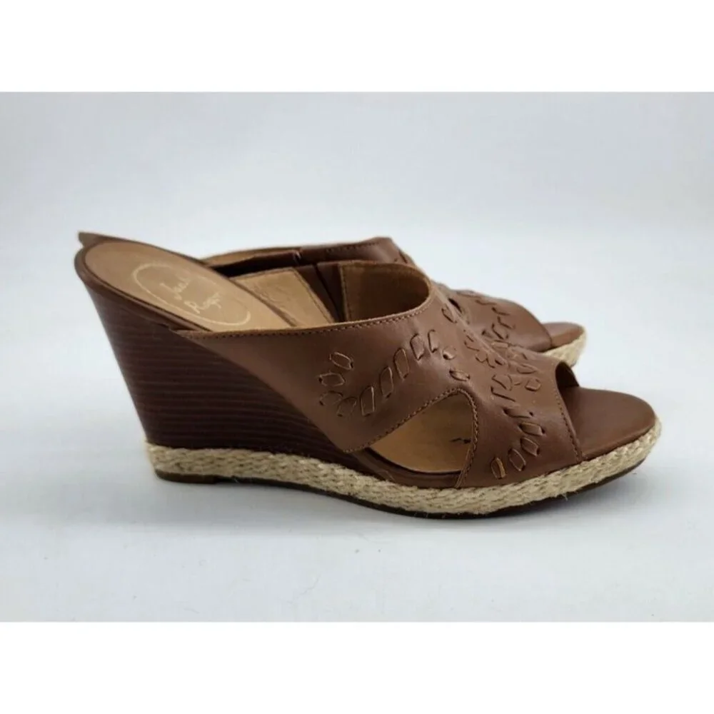 Jack Rogers Women's Sophia Wooden Brown Woven‎ Slip On Wedge Sandals Size 6.5M